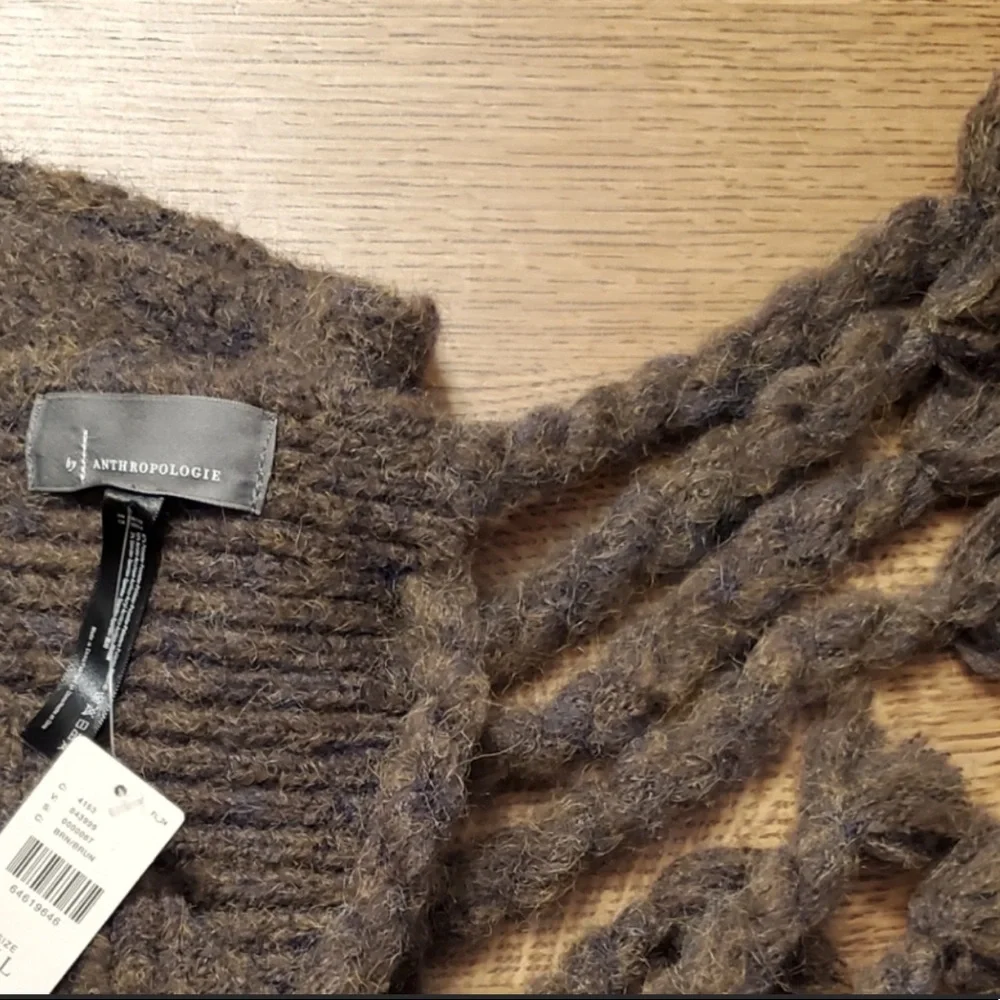 NWT Anthropologie Braided Fringe Scarf in Espresso Brown - large